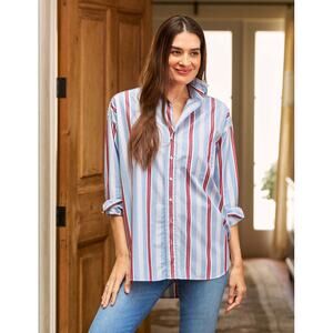 NEW Frank & Eileen SILVIO Untuckable Button-Up Blue Multi Stripe Shirt Womens XS